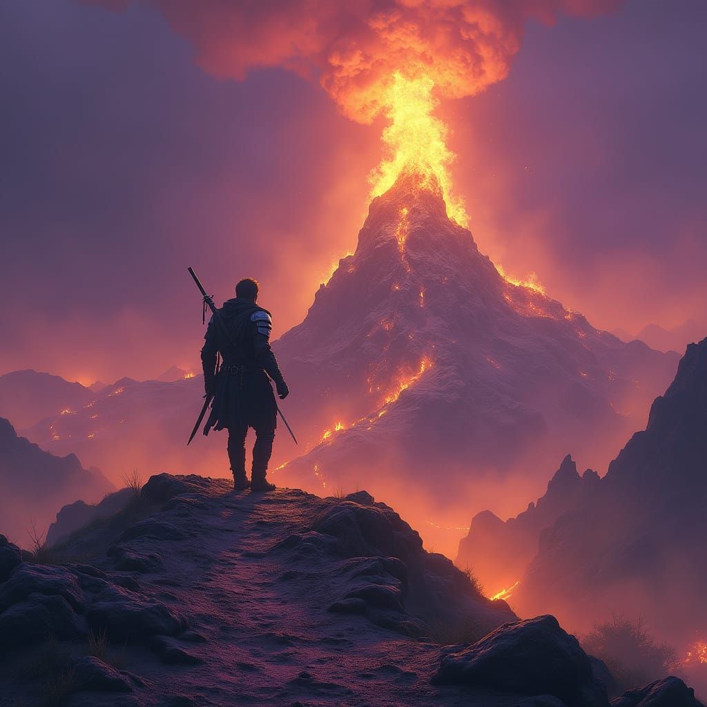 Hero Ascends Mystic Mountain of Flames