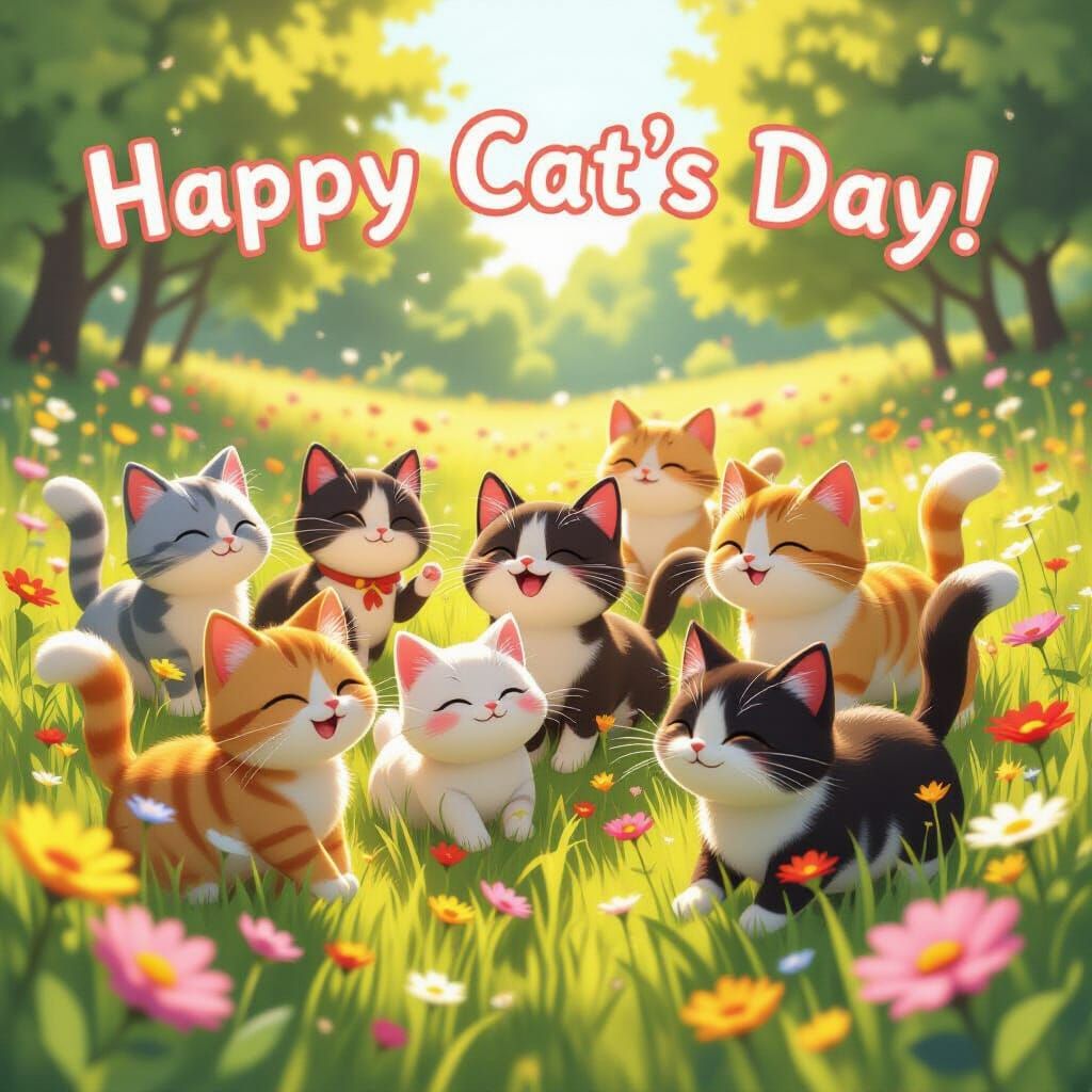 Cats Celebrate International Cat's Day in Anime Style