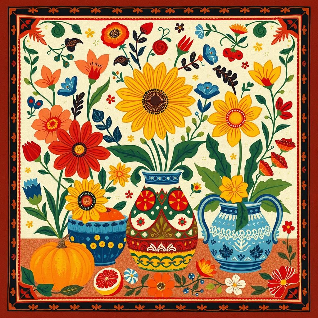 Ukrainian Folk Art in Naive Style