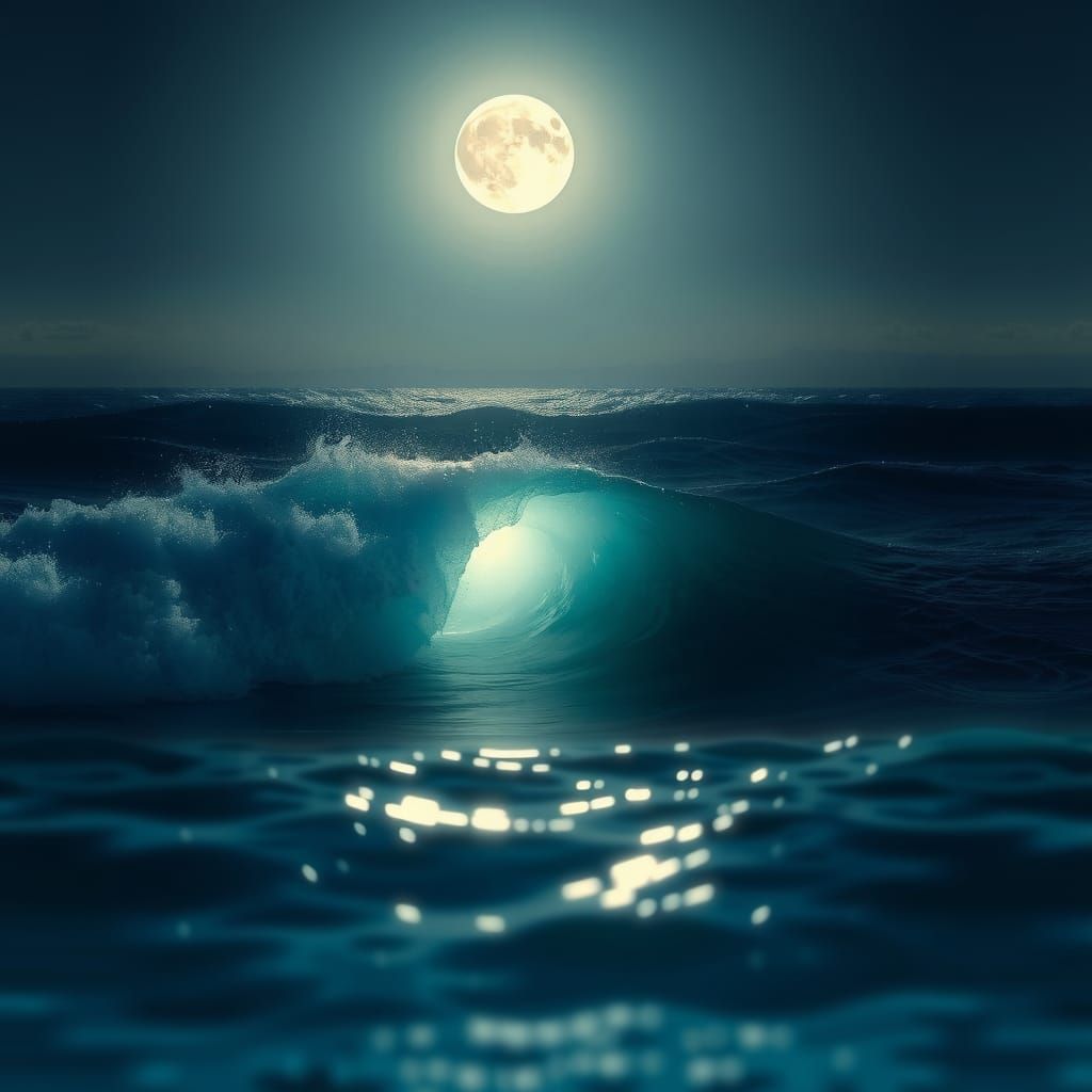 Ocean Wave Bathed in Moonlight