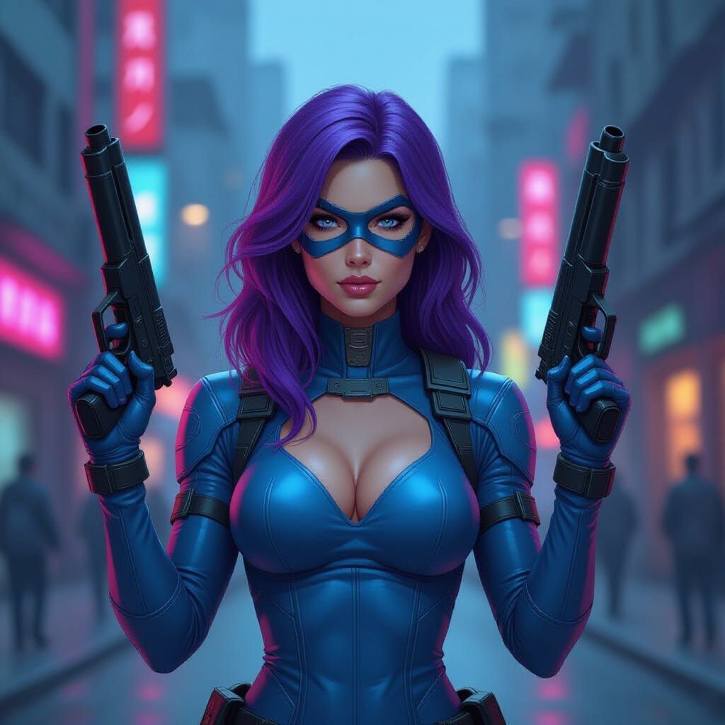 Cyberpunk Heroine with Guns in Neon City