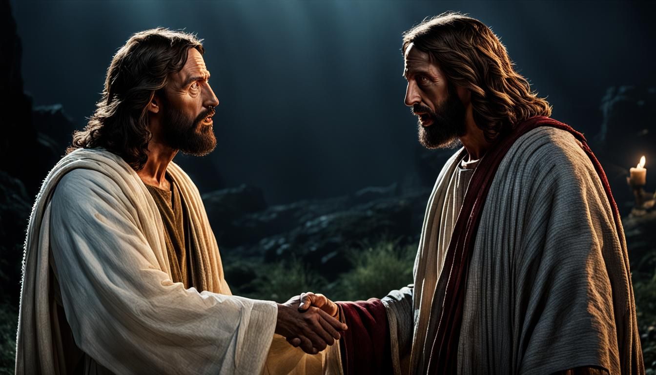 Jesus Christ and Judas Iscariot at Night