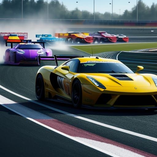 Cars Racing: Hyperrealistic Concept Art in Vibrant Colors