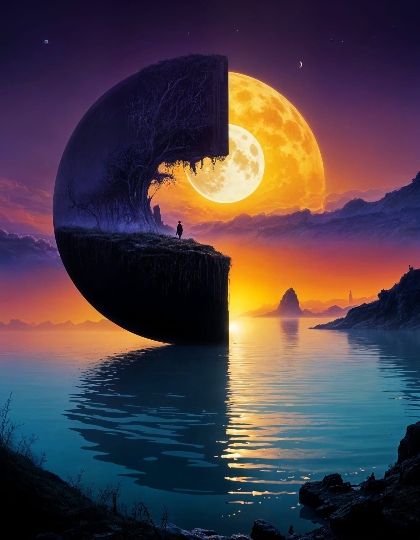 Surreal Yin Yang Sun Moon Beach Sunset