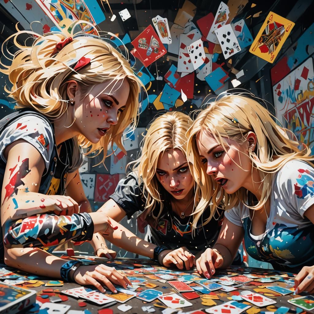 Graffiti Art: Blonde Girls Fight in Polychromatic Style
