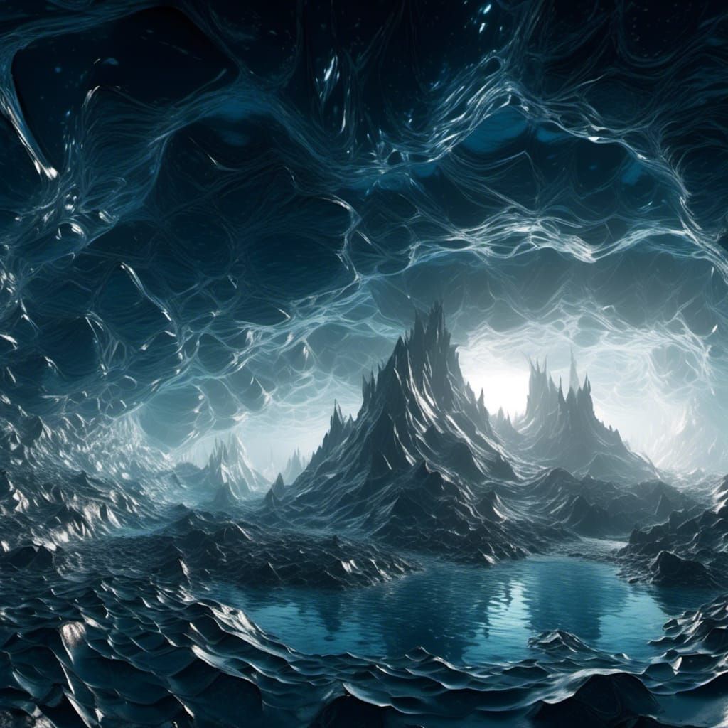 Crystalline Ice Mountain and Dark Lake Fantasy