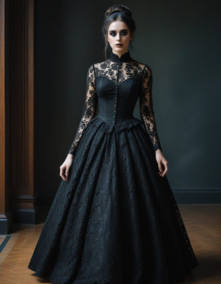 Victorian Goth Woman in Lace Dress