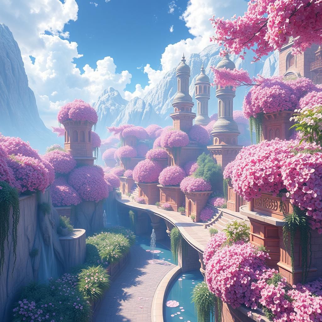 Floral City: 3D Anime Art Inspired by WLOP
