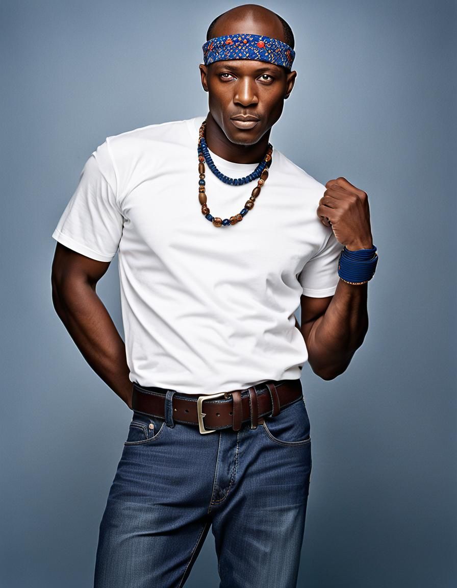 Action Portrait of Bald Man in Street Fighter Style