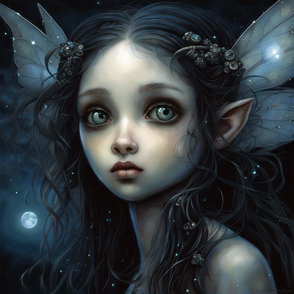 Dark Moon Fairy in a Dreamlike Fantasy Landscape
