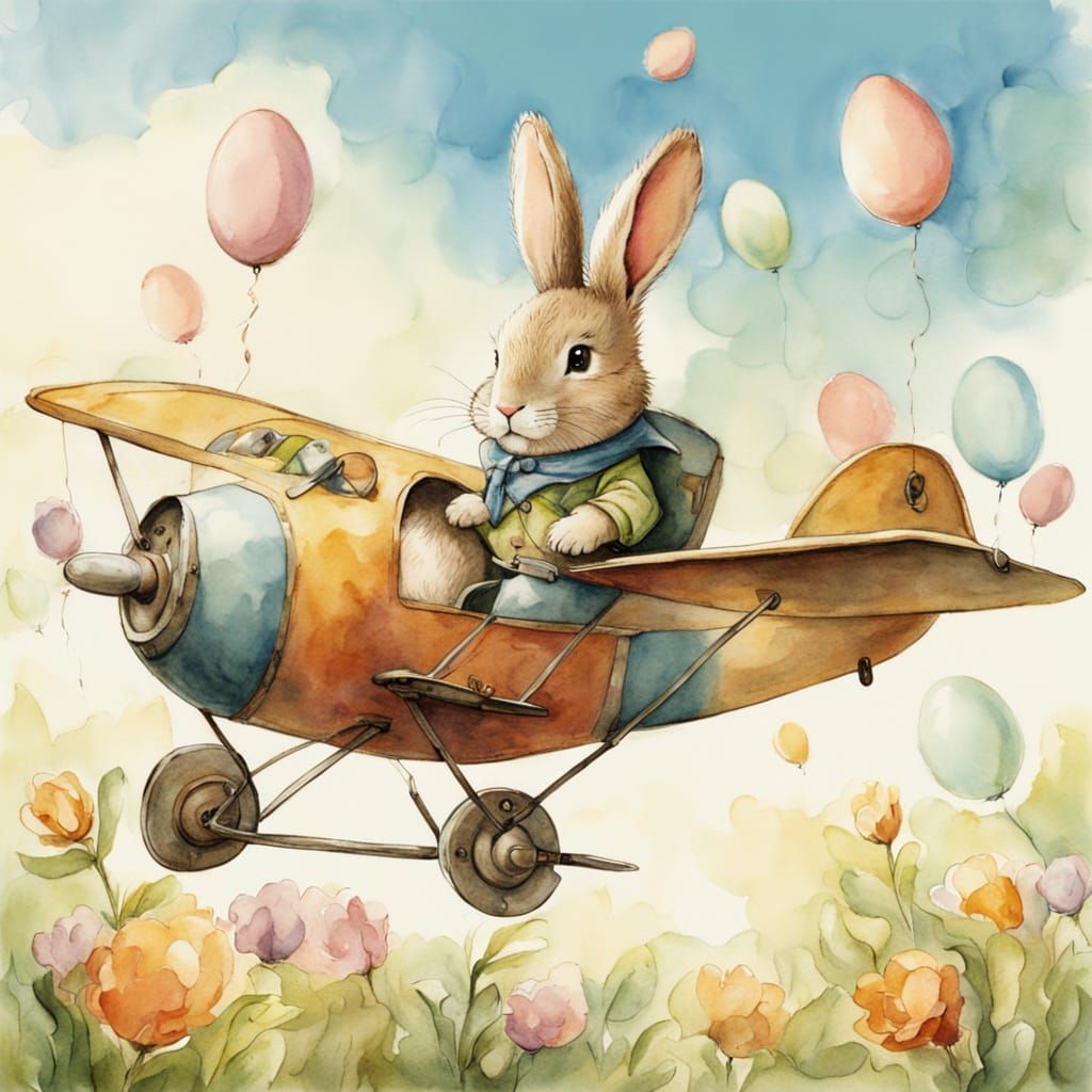 Whimsical Easter Bunny Soars in Pastel Egg Plane