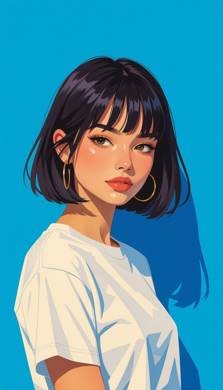 Stylish Woman with Bob Haircut in Vibrant Street Art Style