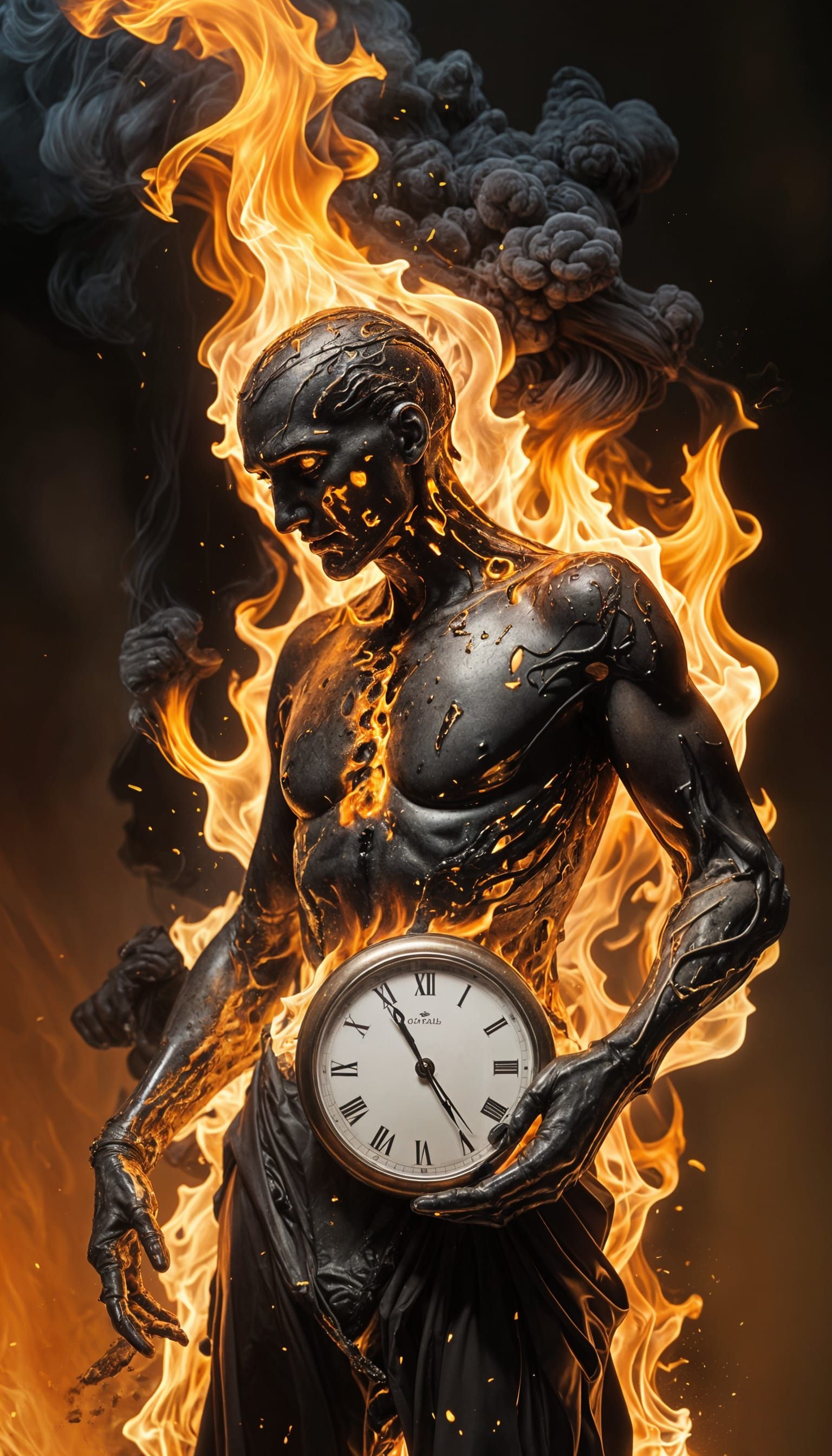 Surreal Figure Engulfed in Flames, Dreamlike
