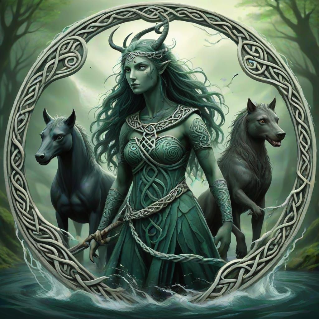 Celtic Mythological Creatures in Ancient Celtic Art Style