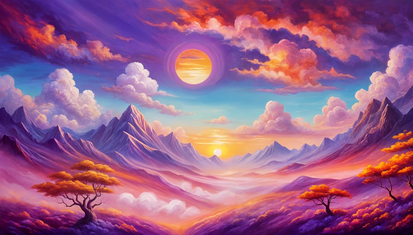 Surreal Sunset Scene on a Distant Purple Planet