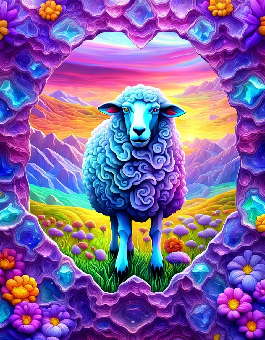 Majestic Crystal Sheep in a Fantasy Landscape