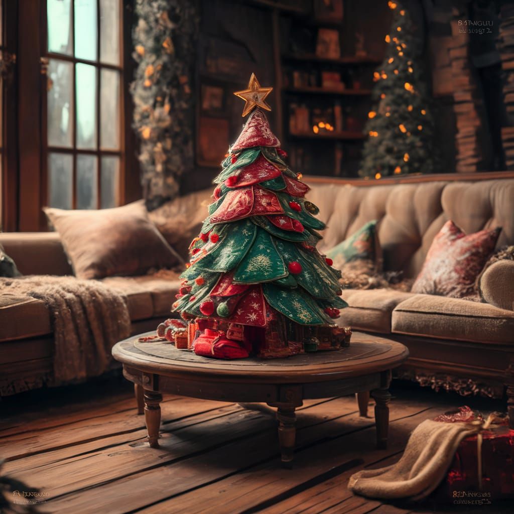 Festive Fabric Christmas Tree in Cozy Living Room