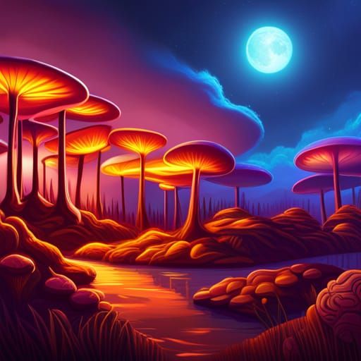 Enchanted Night: A Glowing Fantasy Landscape