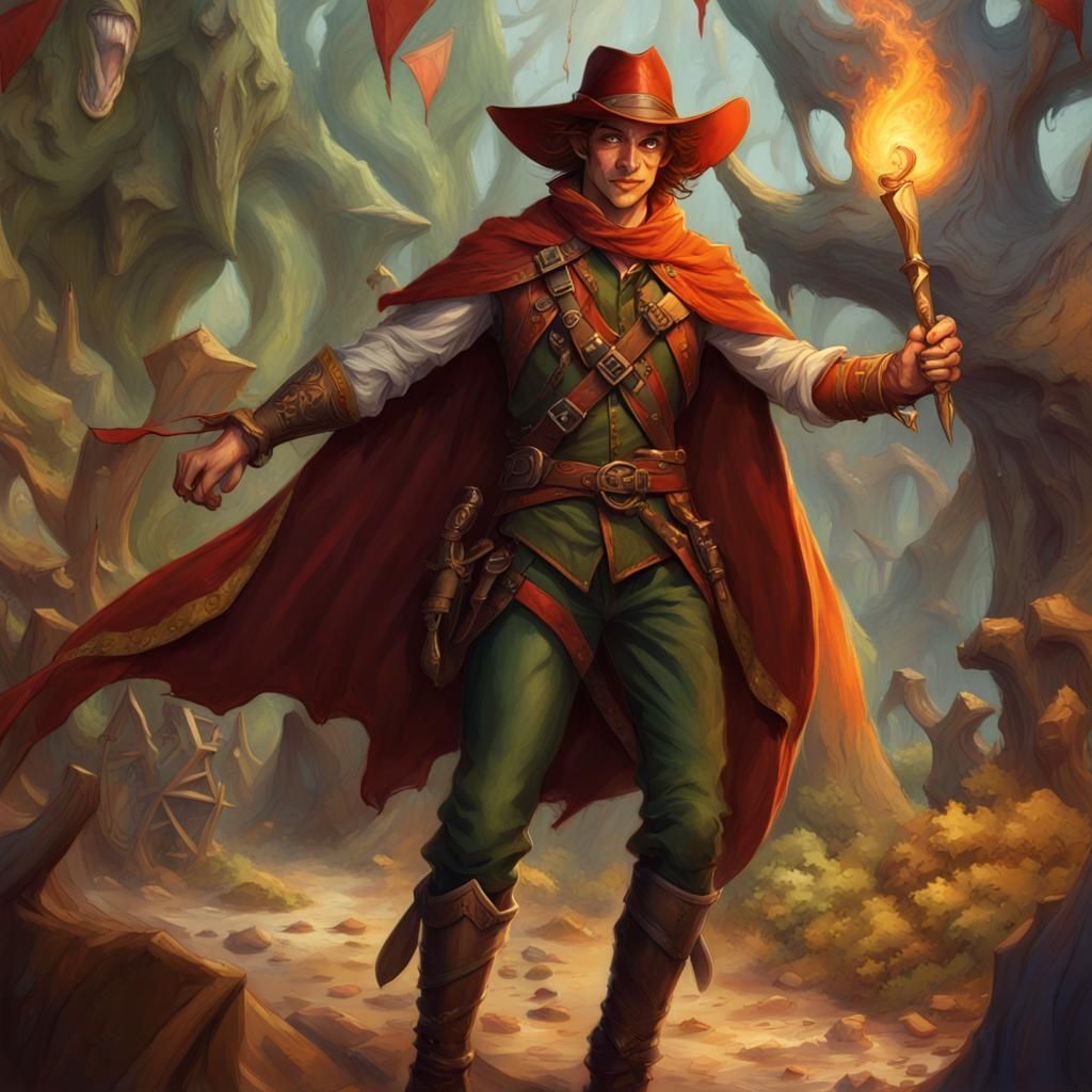 Half-Elf Rogue with Daggers in Fantasy Art Style