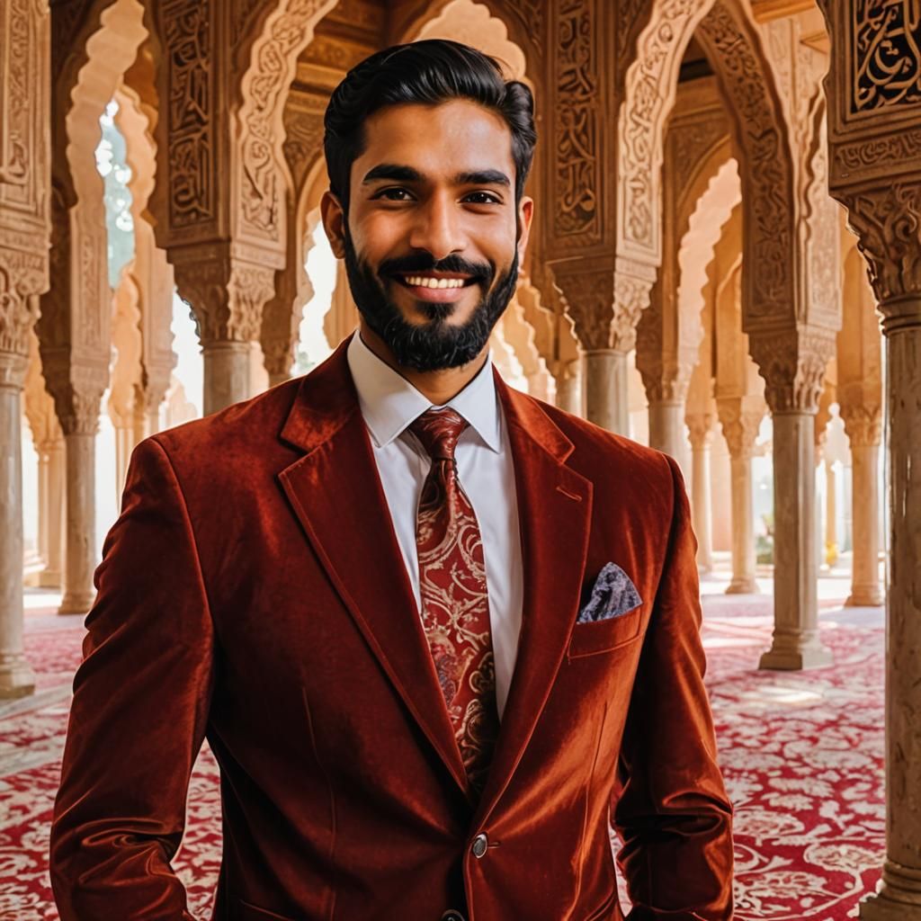 Pakistani Man in Mosque with Abstract Calligraphy