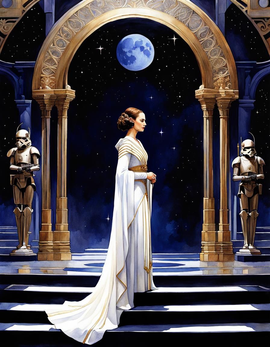 Padme Amidala in Art Deco Watercolor Style
