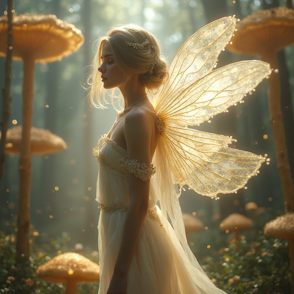 Otherworldly Fairy in Alien Bioluminescent Forest