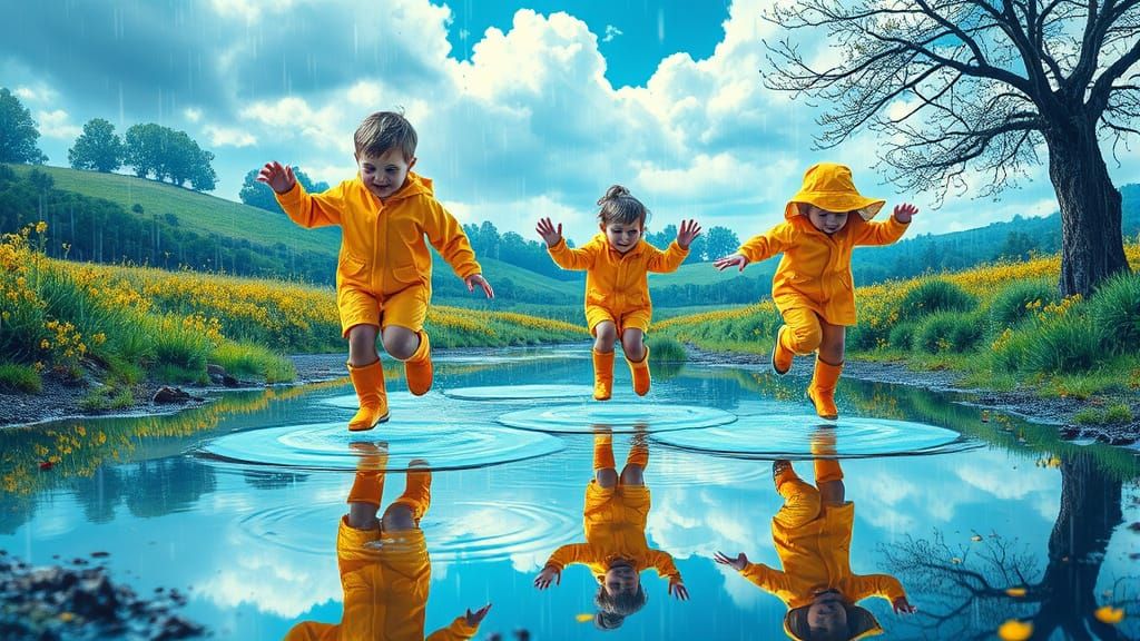 Children Playing in Sapphire Puddles: Psychedelic Countrysid...