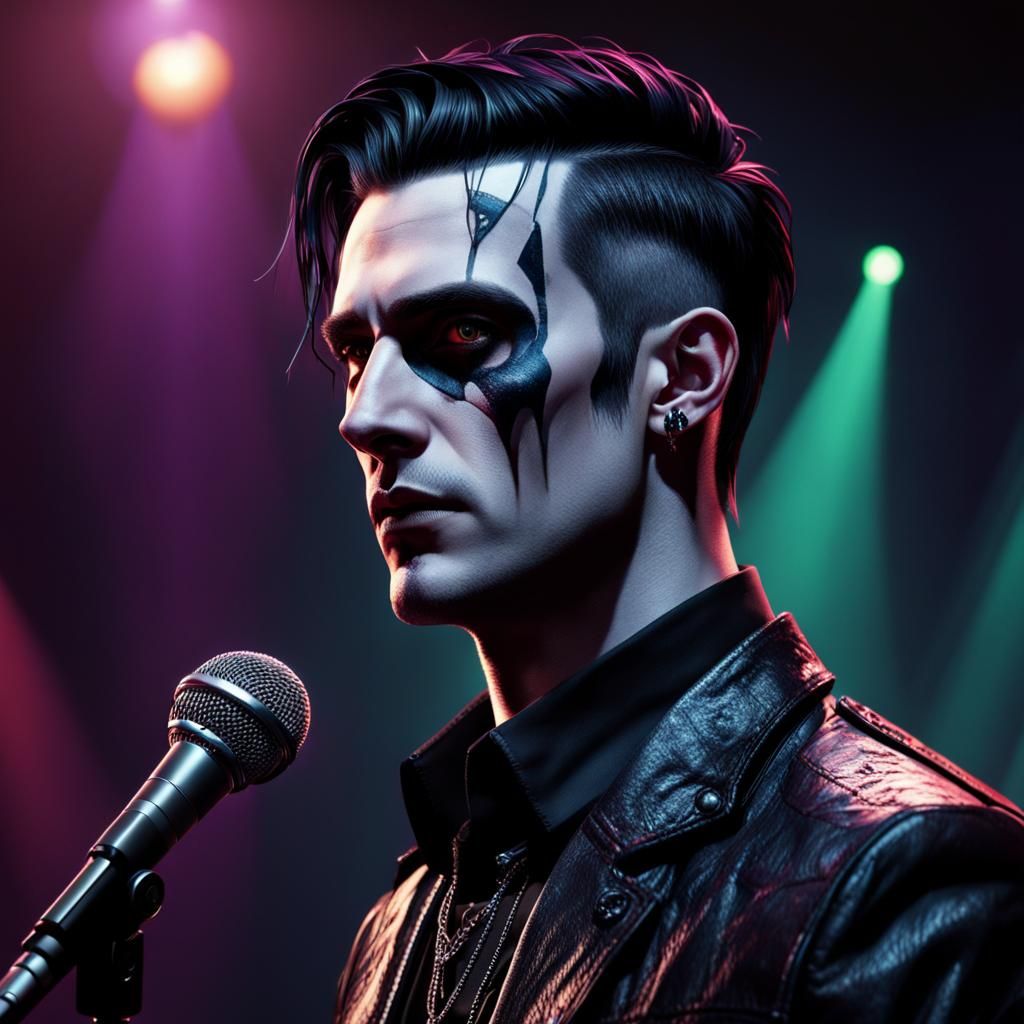 Handsome Goth Frontman Performs Under Neon Lights