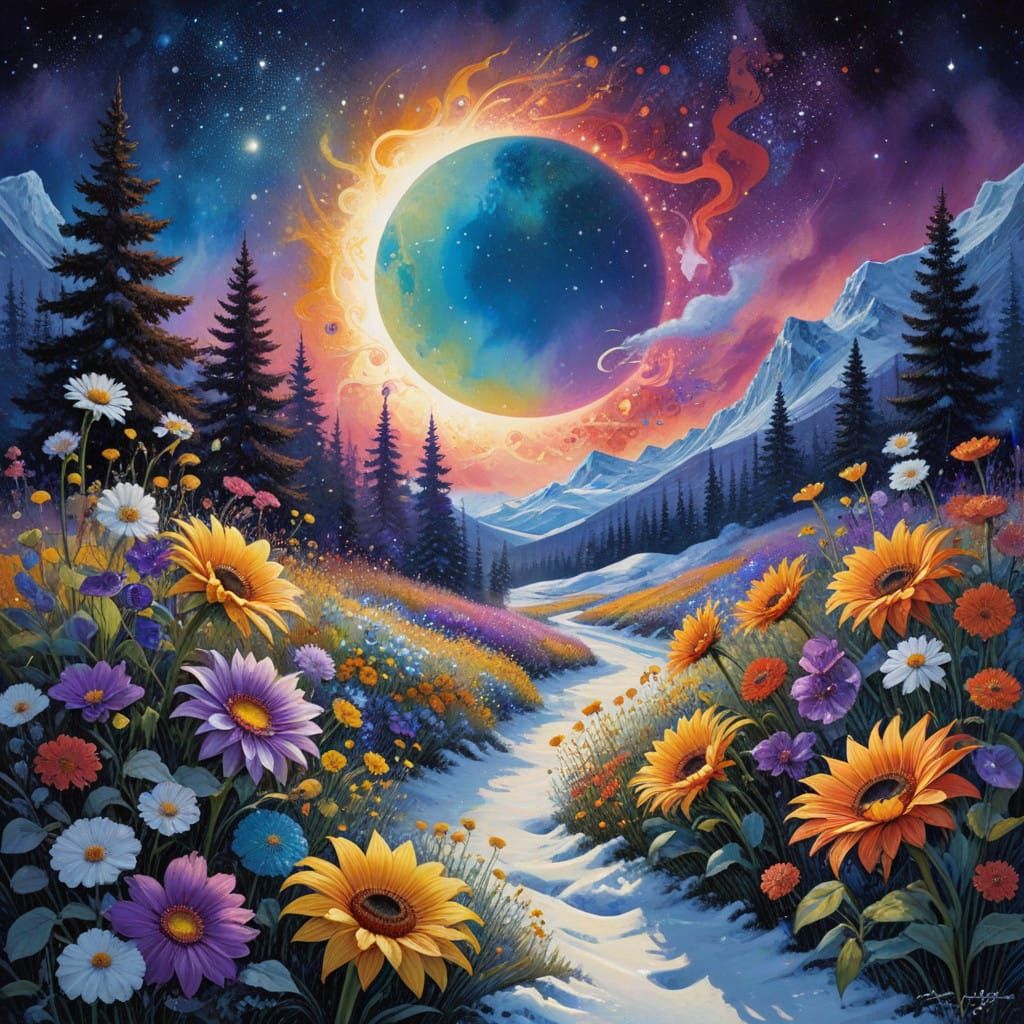 Whimsical Winter Wonderland Scene in Dreamlike Colors