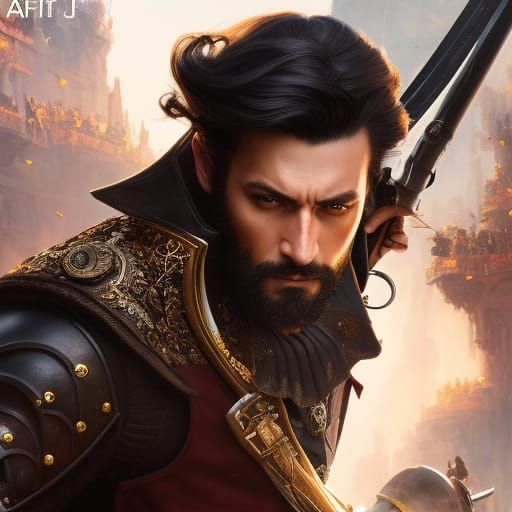 Pirate Portrait with Sword: Digital Concept Art