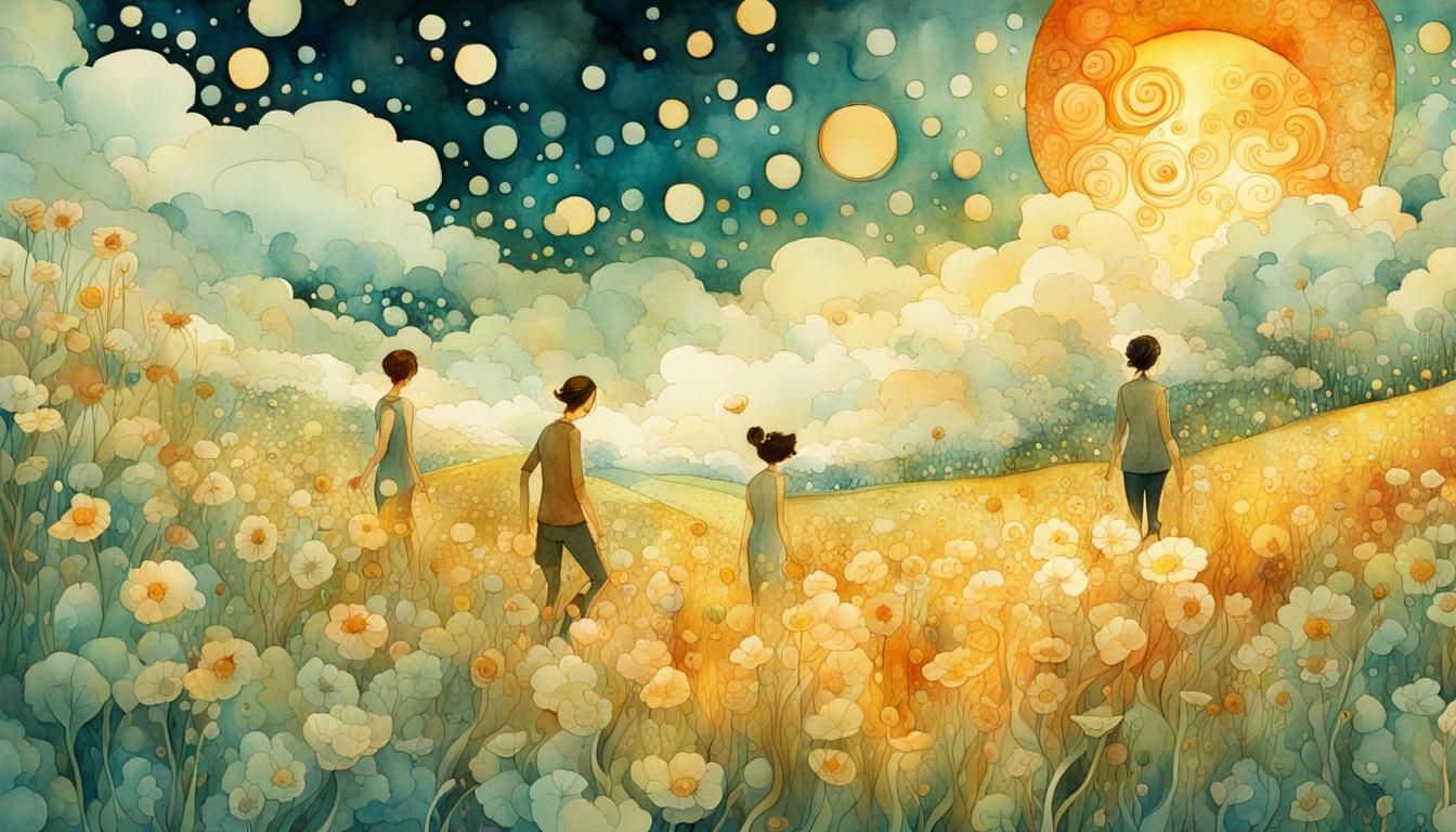 Smiling People in Sunshine Watercolor Painting