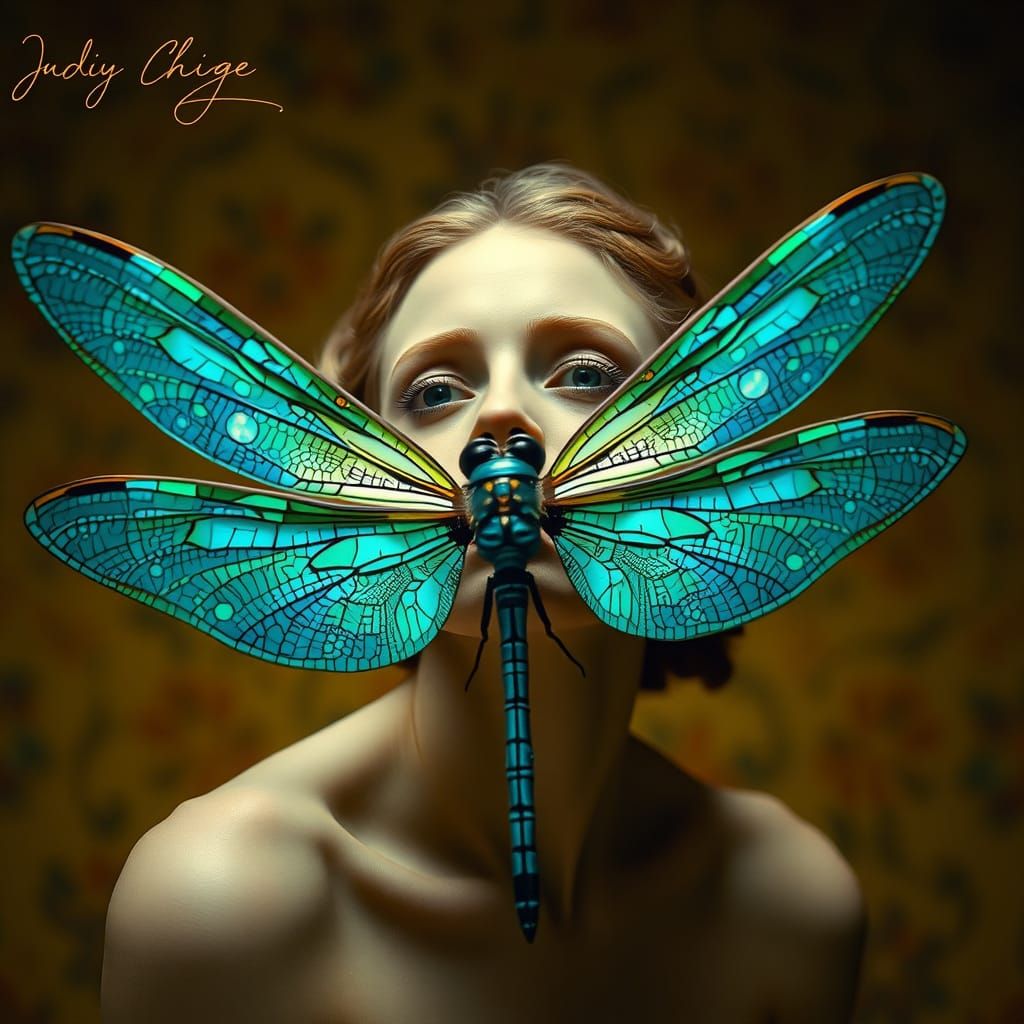 Ethereal Fae Goddess in Art Deco Azurite Grunge Style