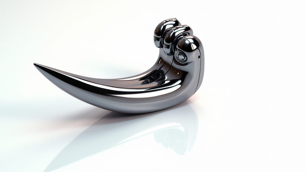 Sleek Futuristic Chrome Lion's Tooth with Mirror-Like Gloss