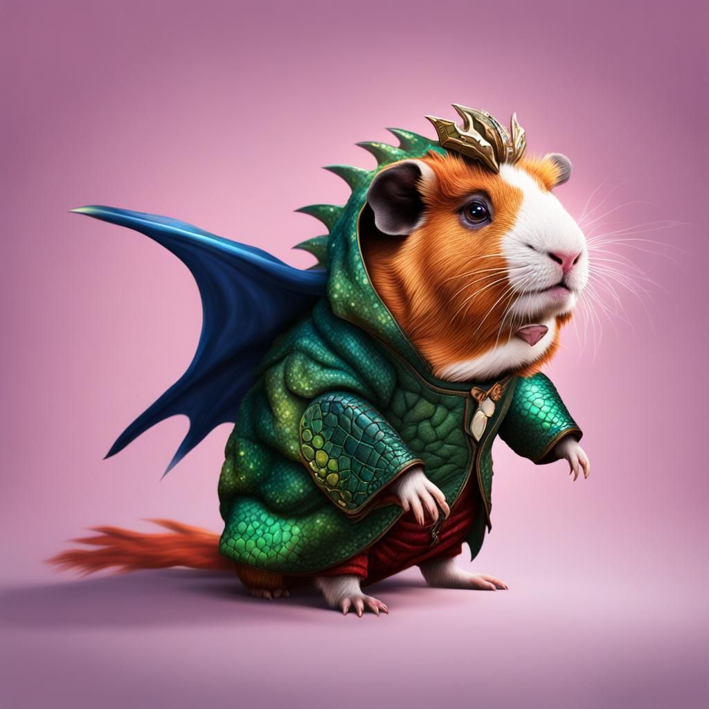 Guinea Pig in Dragon Suit: Hyperrealistic Digital Art