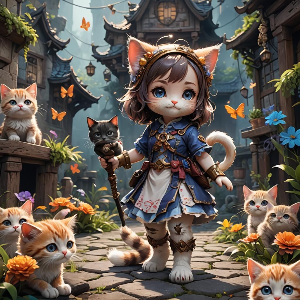 Anime Cat-Girl: Detailed Matte Painting in 8K