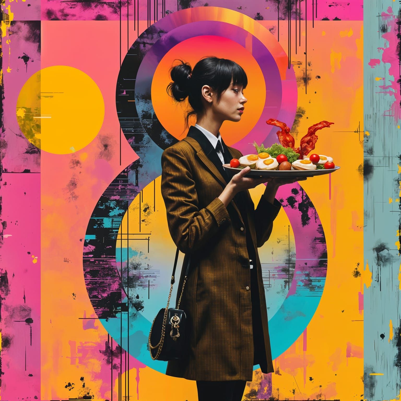 Surreal Pop Art Portrait of a Woman with Whimsical Elements