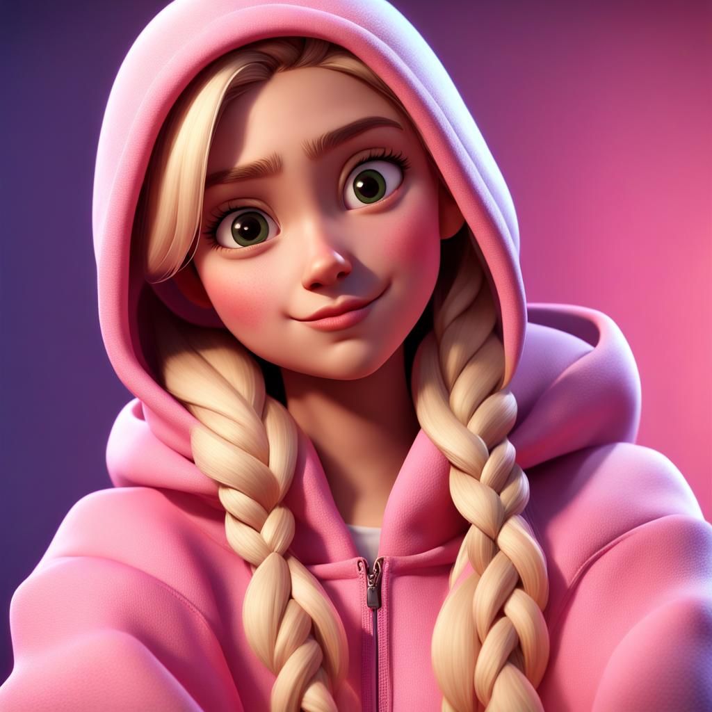 Cute Girl with Braids in 3D Digital Art