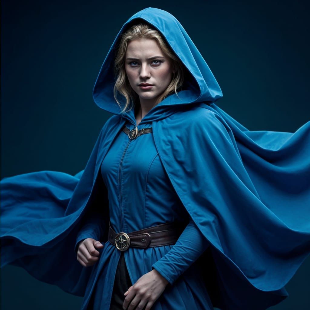 Knight in Blue Cloak Standing Guard