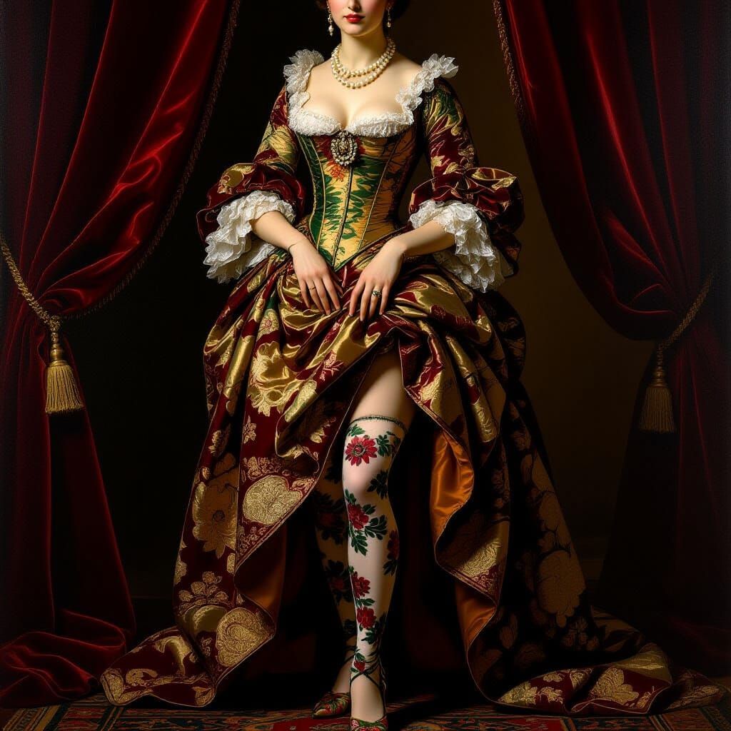 Courtesan in Brocade Gown: An Oil Painting Realism