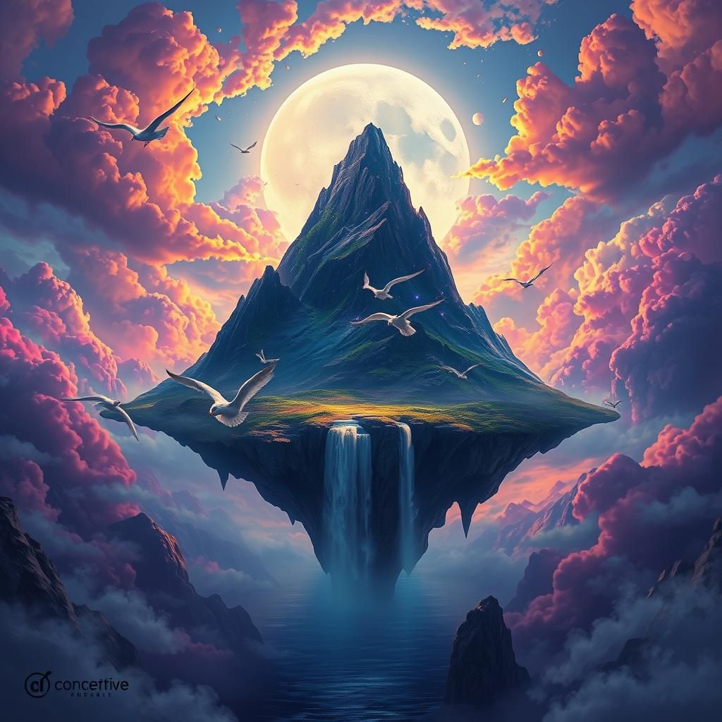 Fantasy Floating Island with Colorful Clouds