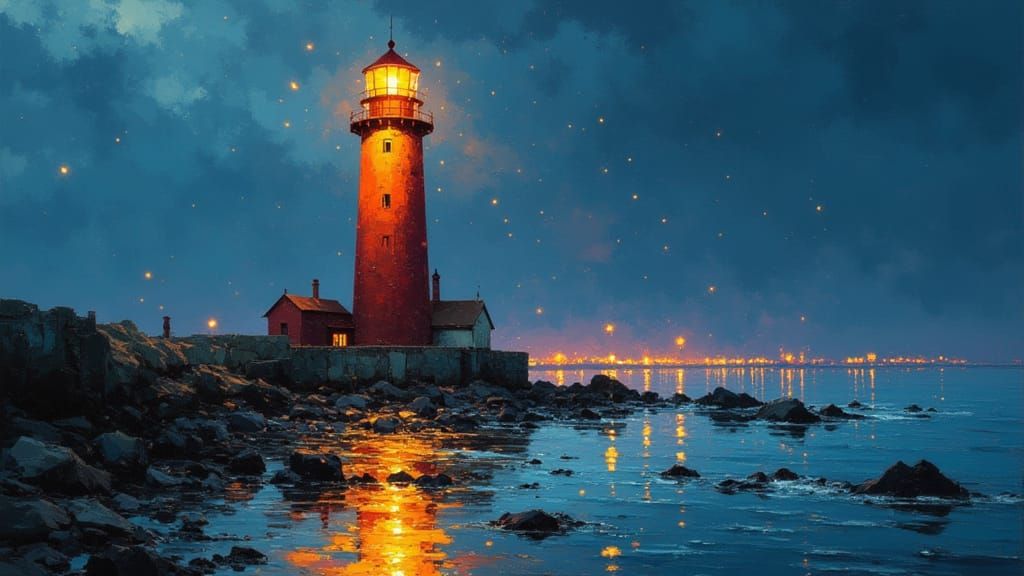 Intricate Lighthouse Matte Painting with Dramatic Lighting