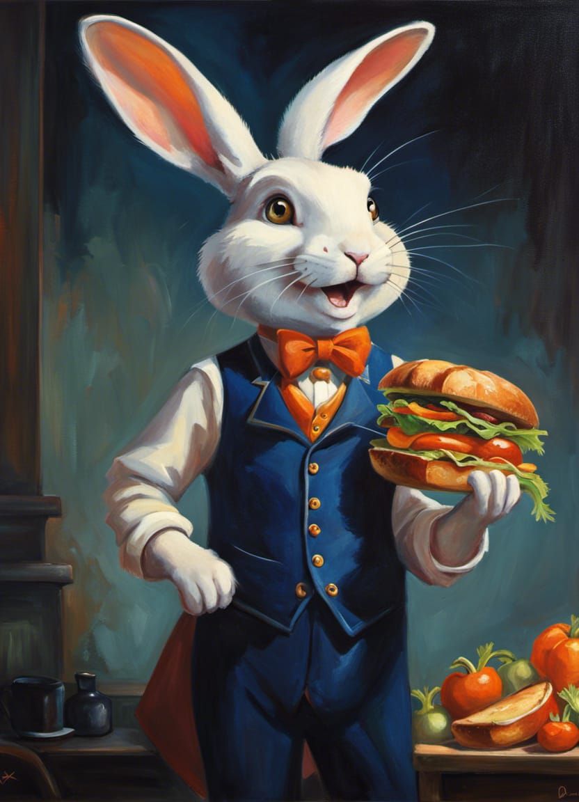 Rabbit's Carrot Feast: An Expressive Oil Painting