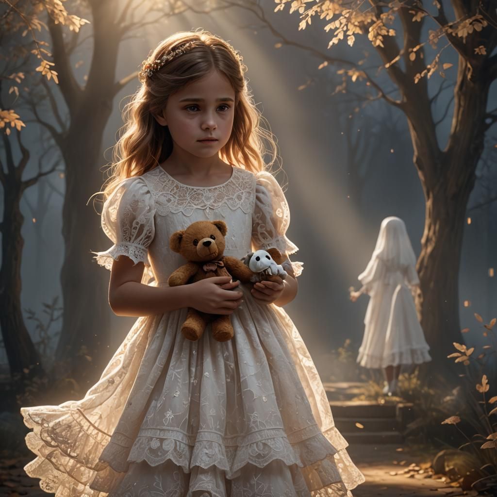 Little Girl and Ghostly Hand in 3D Cinematic Style