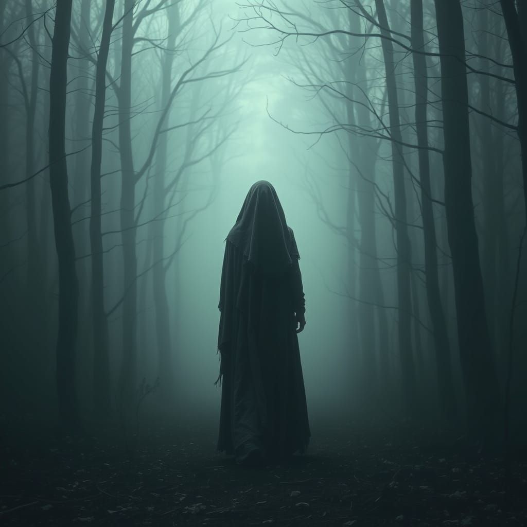 Mystical Forest Woman in Dark Gothic Mist