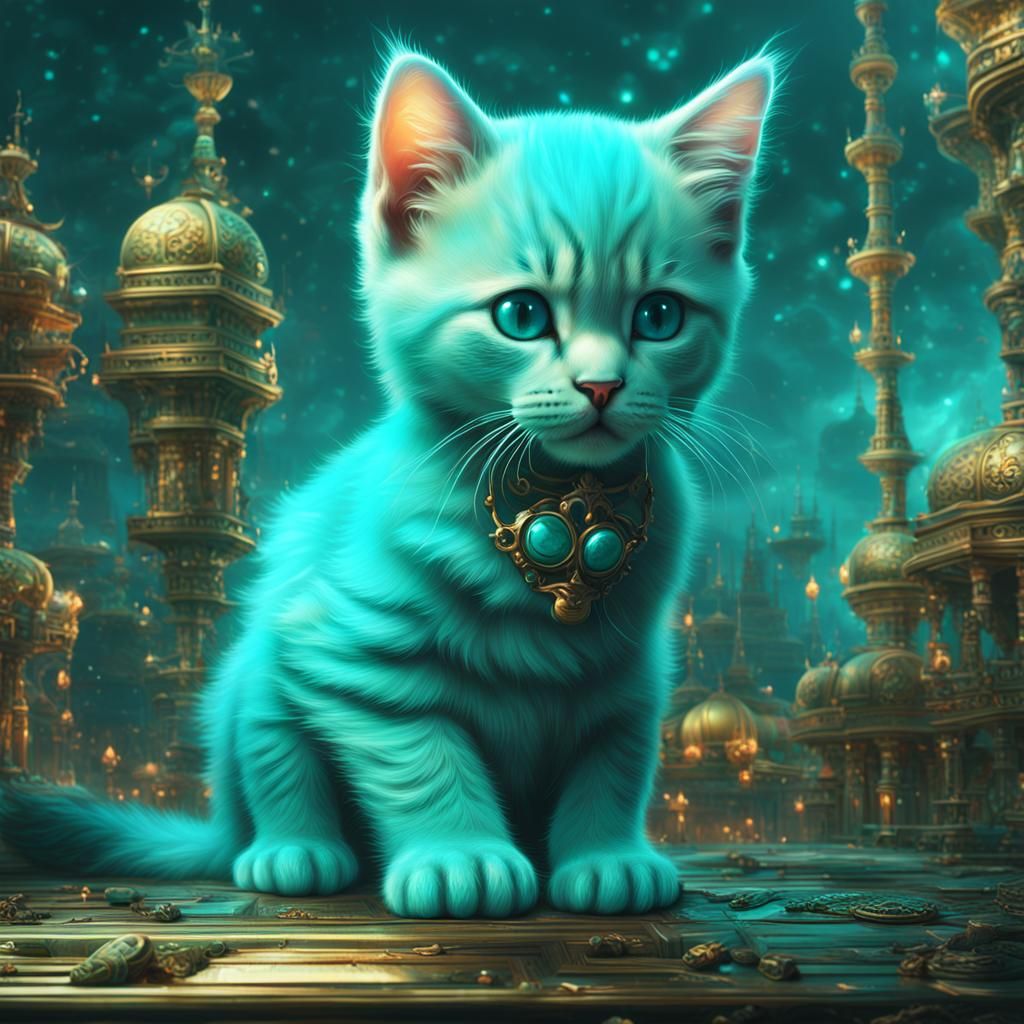 Turquoise Kitten: Epic Digital Matte Painting