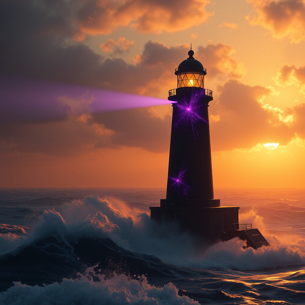 Ethereal Lighthouse at Sunset: Digital Matte Painting