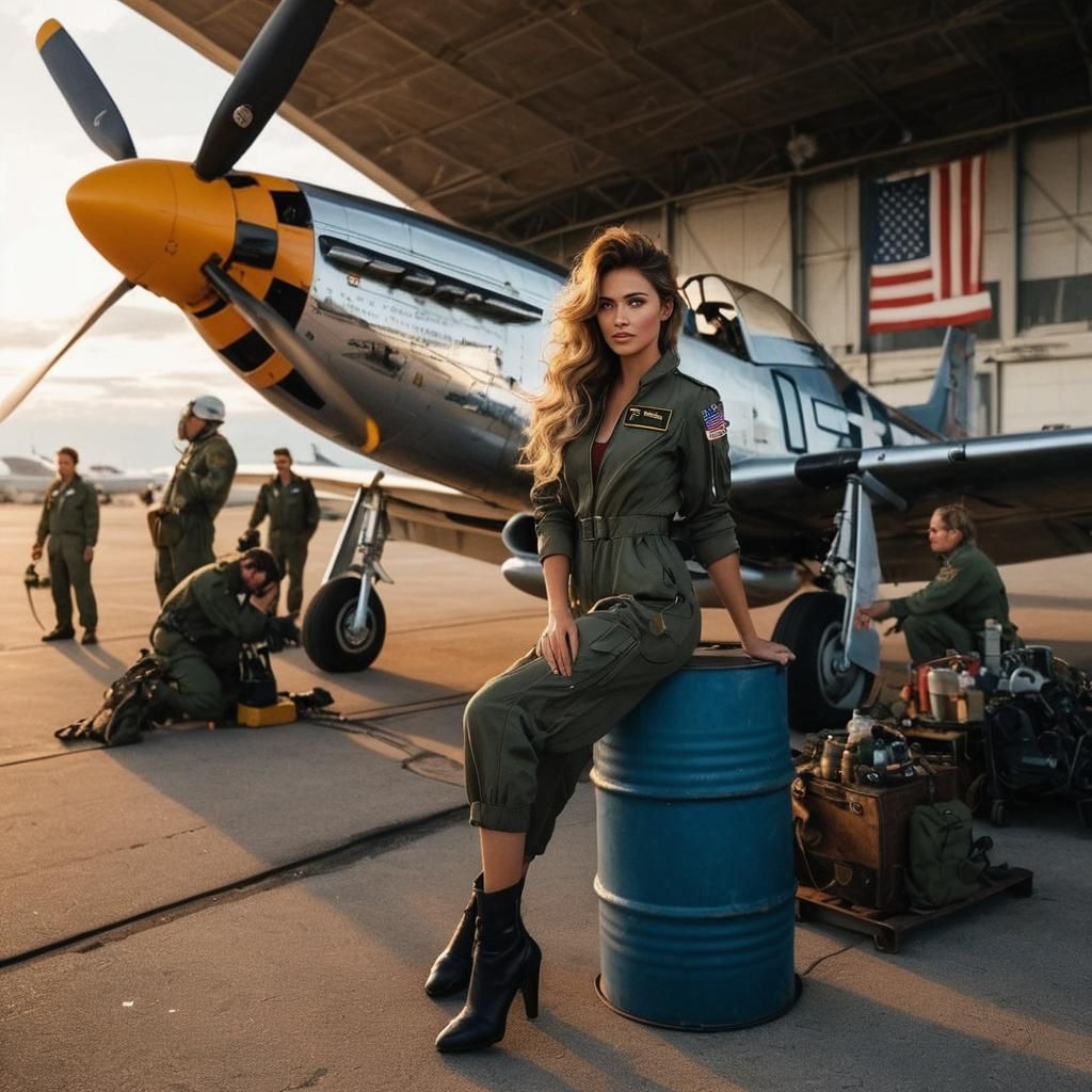 Gorgeous Female Pilot Portrait in Pin-Up Style