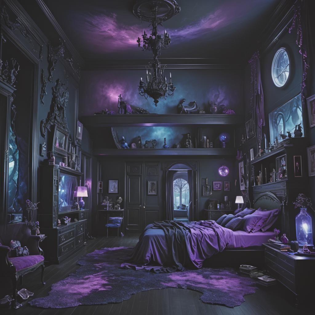 Dark Fantasy Bedroom Leading to Magical Realm