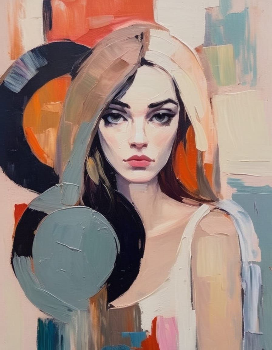 Goth Girl Portrait in Impasto Style