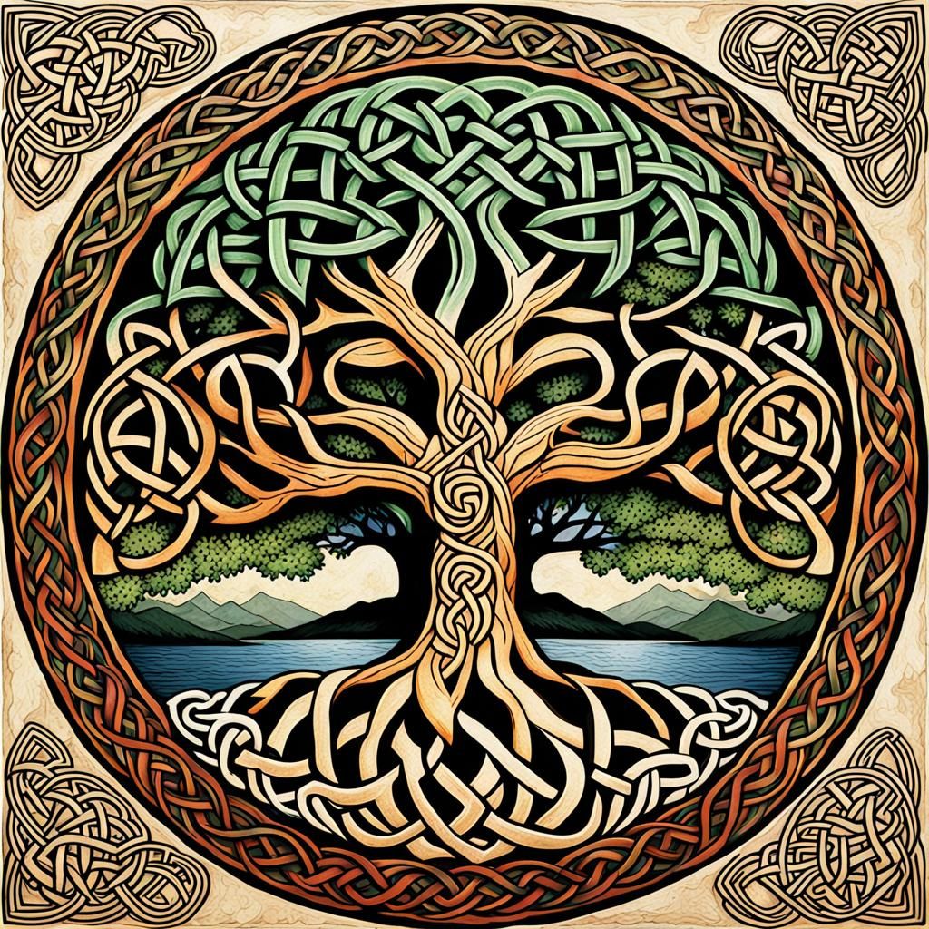 Tree of Life with Celtic Knots in Earthy Colors